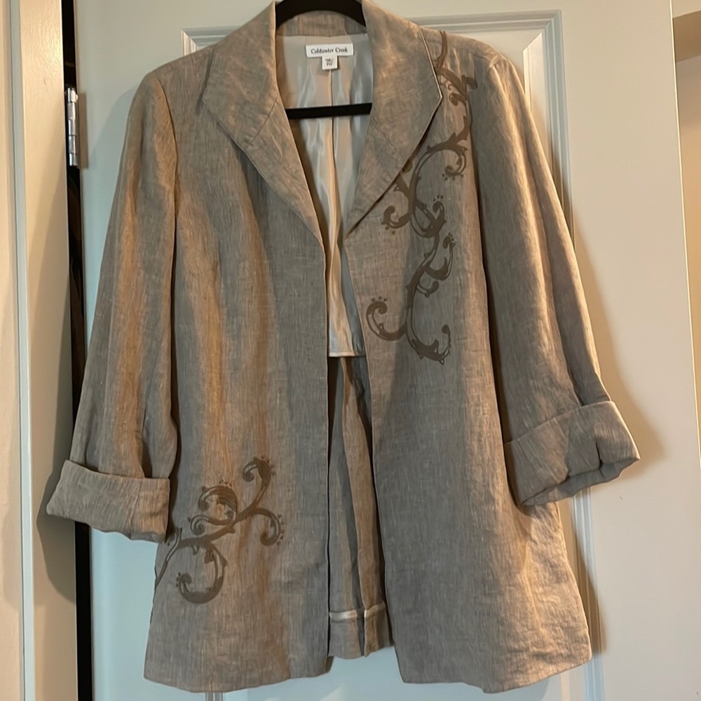 🔥🔥5/$25! Coldwater Creek Woman’s Linen Embroidered Jacket